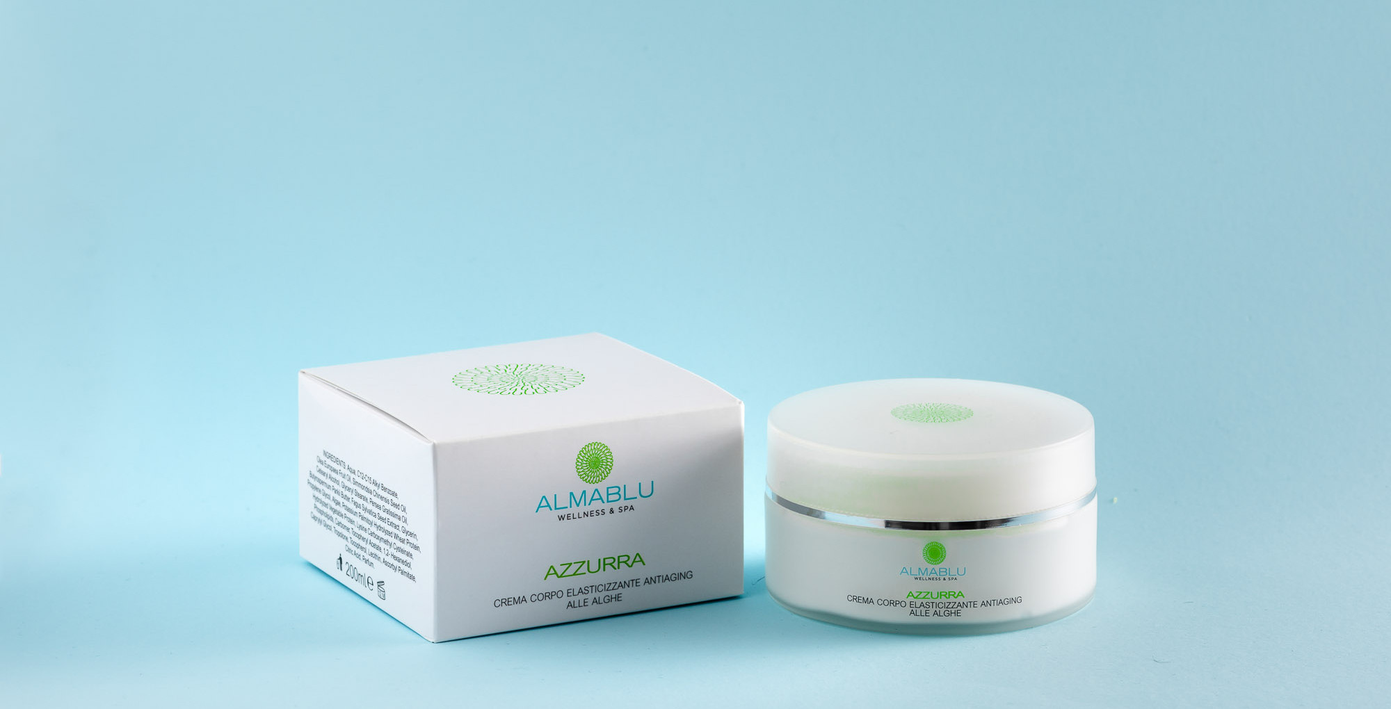 Almablu Azzurra: skin-strengthening anti-aging body cream with seaweeds.